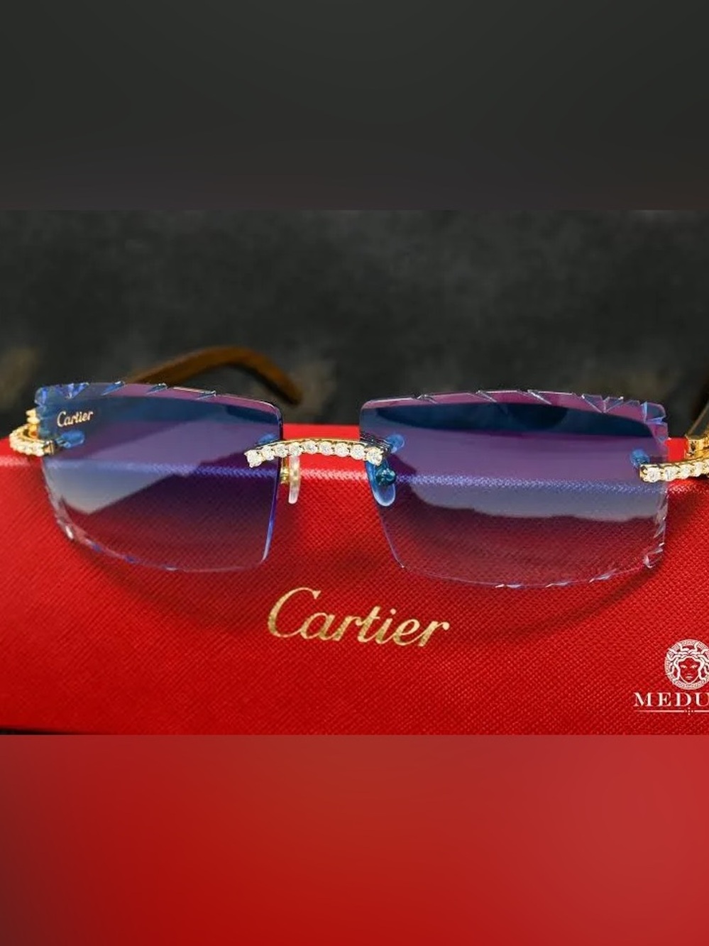 Cartier Rimless Sunglasses with Purple Gradient Lenses and Crystal Bridge